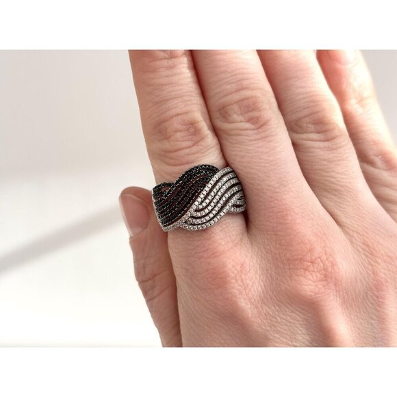 Black & Clear Round Cut Spinel Multi Gemstone Vintage Wavy Braided Ring - sz 9.5 - Picture 9 of 10